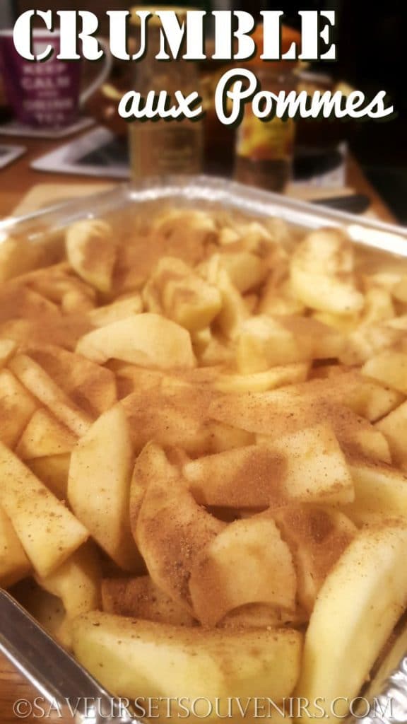 Voici mon plat rempli de pommes et saupoudré de cannelle et d'une pincée de muscade. C'est prêt à enfourner !
